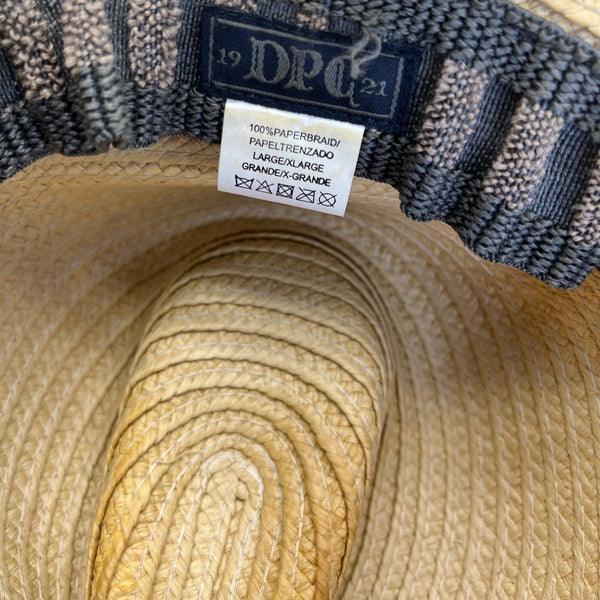 Mens Dorfman Pacific Co. Straw Fedora Hat With Black & Beige Striped Band