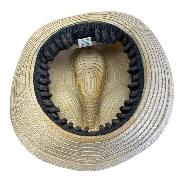 Mens Dorfman Pacific Co. Straw Fedora Hat With Black & Beige Striped Band