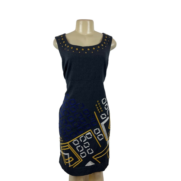 DKNY Womens Sleeveless Wool Dress Black w Studded Neckline Sz 12