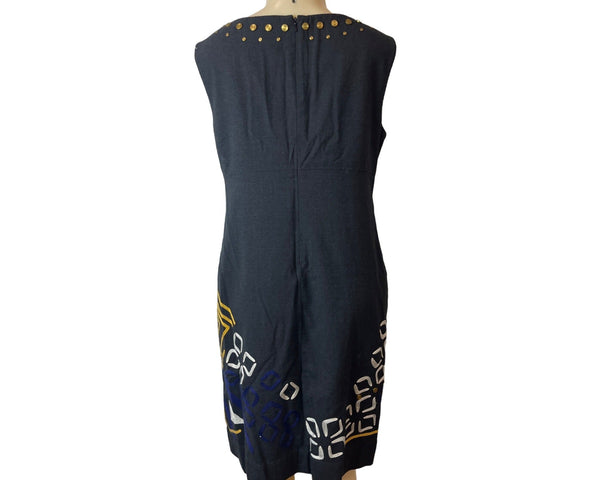 DKNY Womens Sleeveless Wool Dress Black w Studded Neckline Sz 12