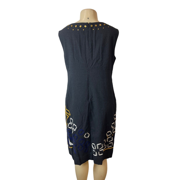 DKNY Womens Sleeveless Wool Dress Black w Studded Neckline Sz 12