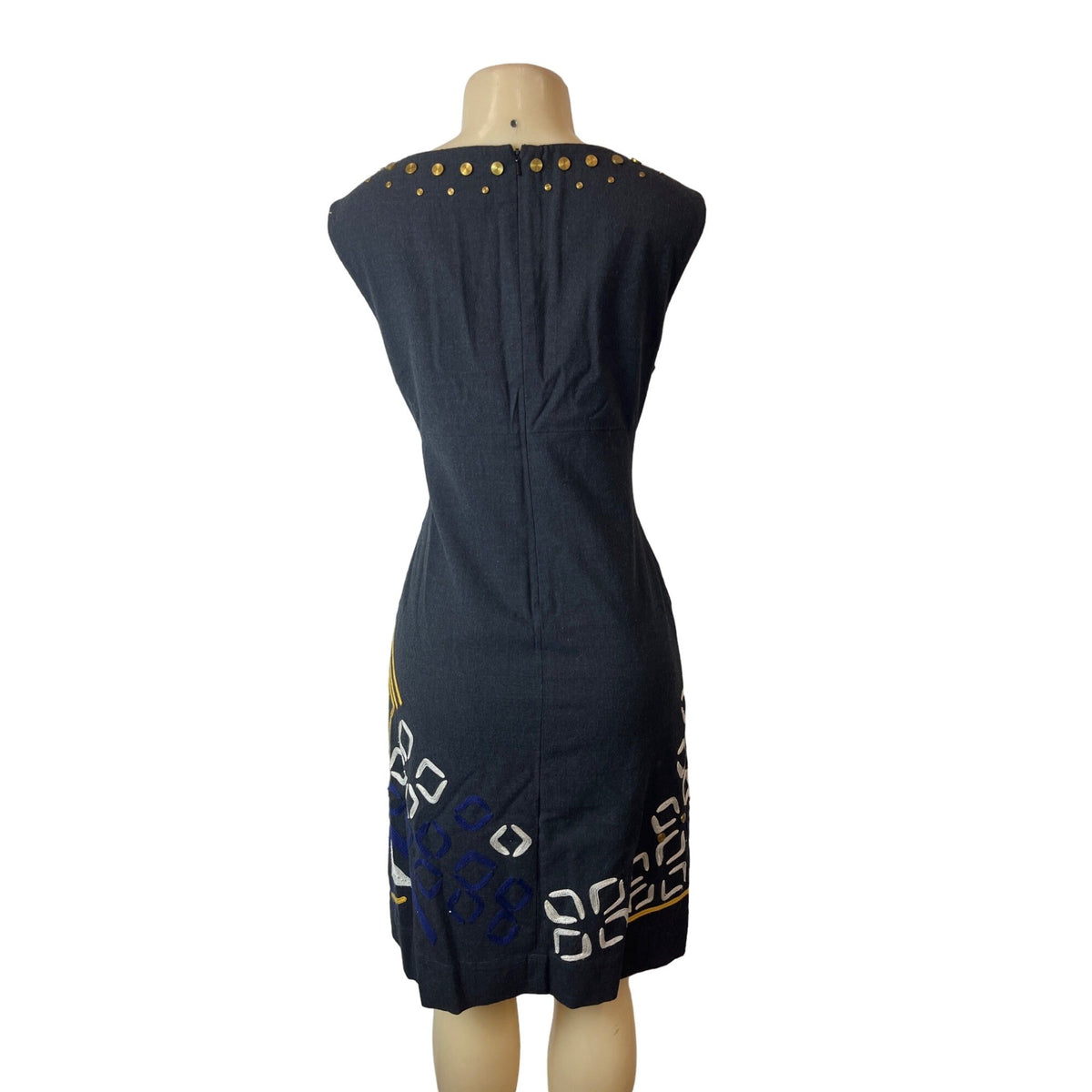 DKNY Womens Sleeveless Wool Dress Black w Studded Neckline Sz 12