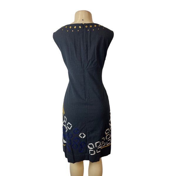 DKNY Womens Sleeveless Wool Dress Black w Studded Neckline Sz 12