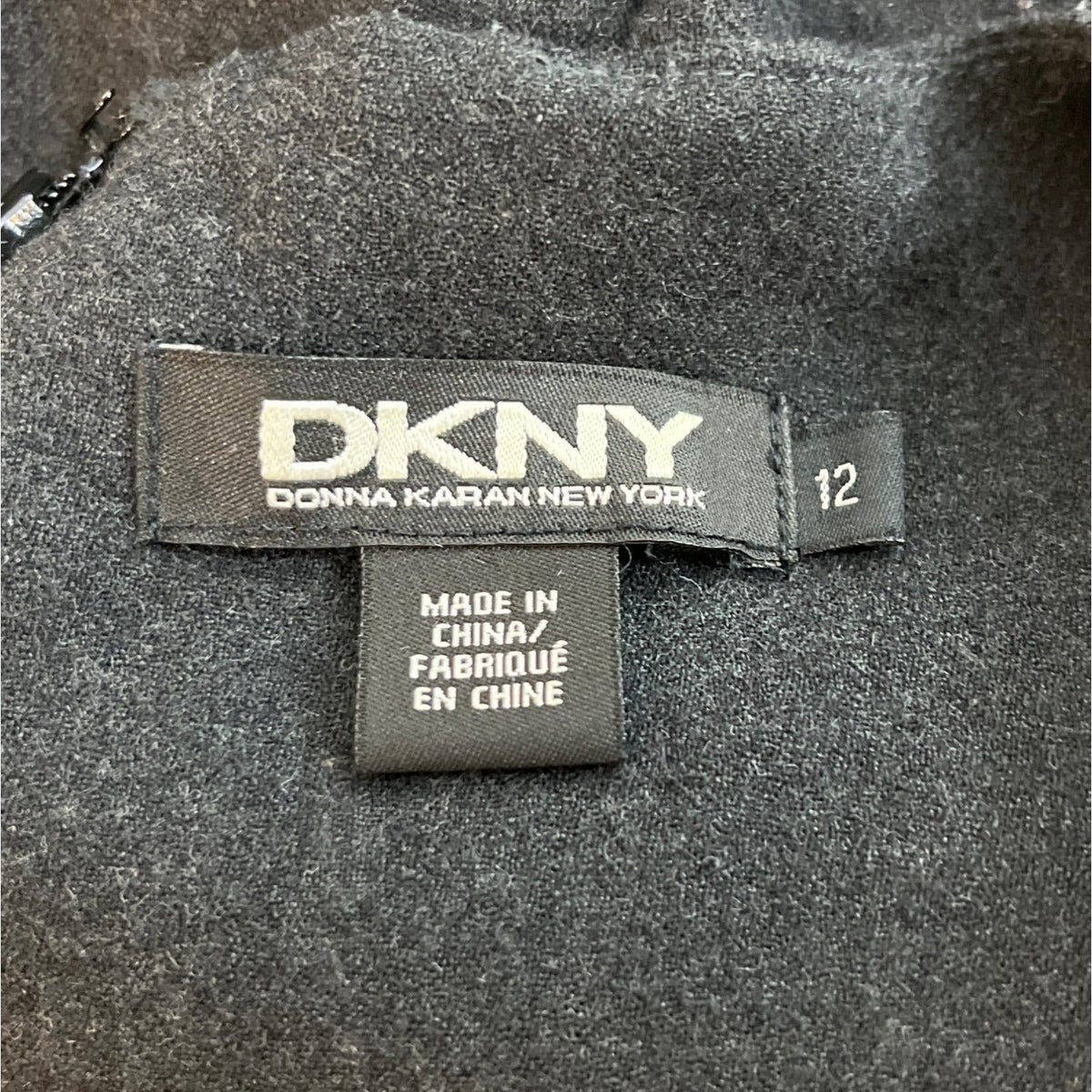 DKNY Womens Sleeveless Wool Dress Black w Studded Neckline Sz 12