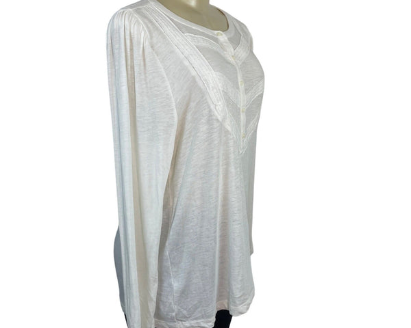 Loft Women’s White Long Sleeve Lace Detail Henley Blouse Sz XL - New