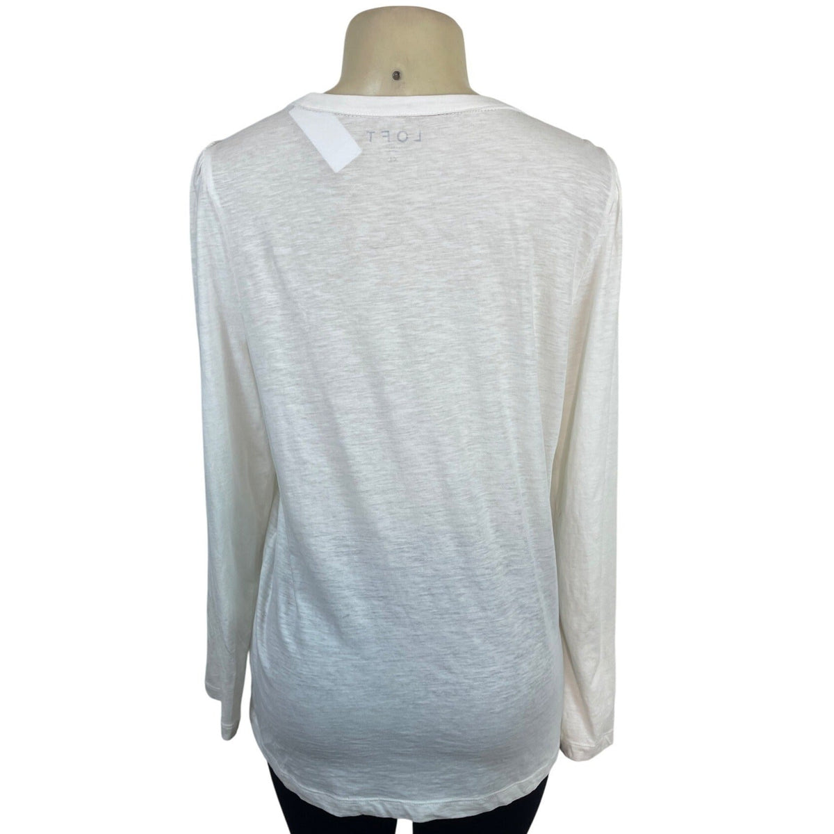 Loft Women’s White Long Sleeve Lace Detail Henley Blouse Sz XL - New