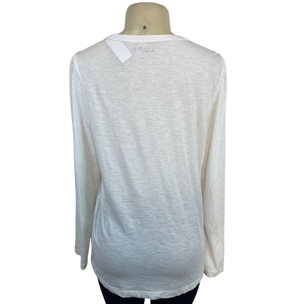 Loft Women’s White Long Sleeve Lace Detail Henley Blouse Sz XL - New