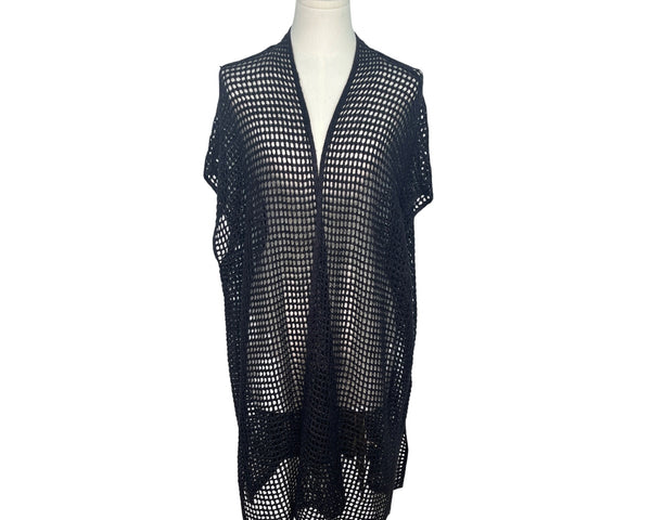 Eileen Fisher Black Open Knit Cardigan Vest XXS/XS Lightweight Size XXS / XS