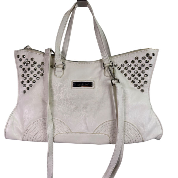 Nicole Lee Womens White Studded Faux Leather Tote & Crossbody Bag Large Dual Straps