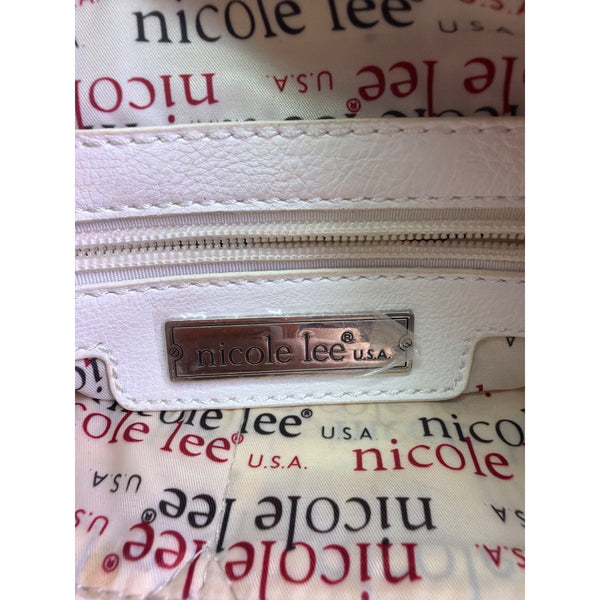 Nicole Lee Womens White Studded Faux Leather Tote & Crossbody Bag Large Dual Straps
