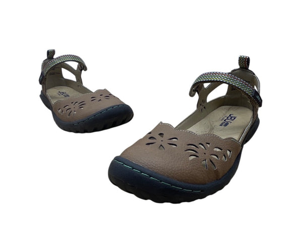 JBU Deep Sea Encore Women’s Oatmeal Brown Daisy Cutout Strap Sandals Size 6.5M