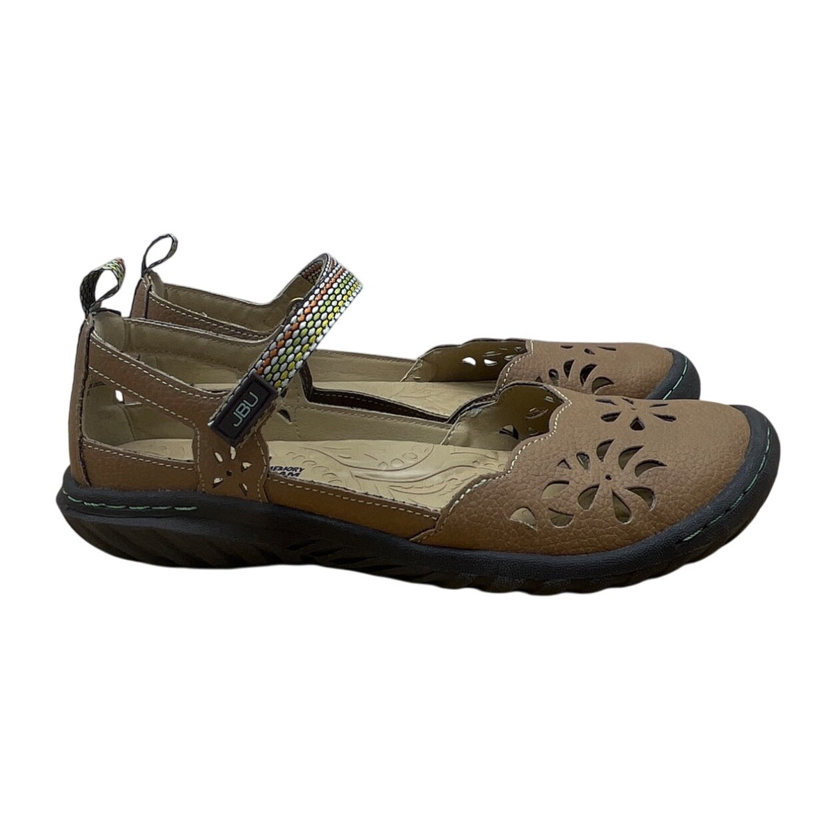 JBU Deep Sea Encore Women’s Oatmeal Brown Daisy Cutout Strap Sandals Size 6.5M