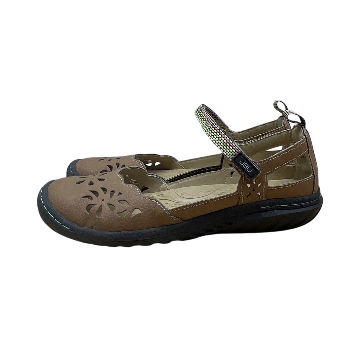JBU Deep Sea Encore Women’s Oatmeal Brown Daisy Cutout Strap Sandals Size 6.5M