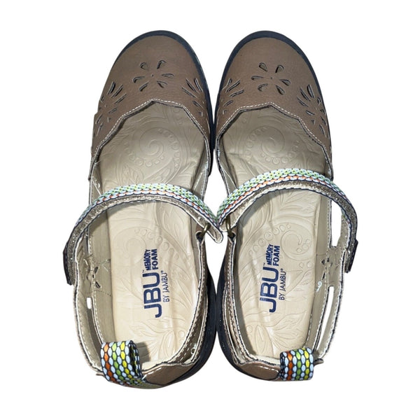 JBU Deep Sea Encore Women’s Oatmeal Brown Daisy Cutout Strap Sandals Size 6.5M