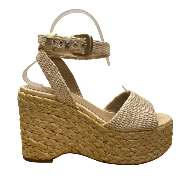Sam Edelman Women’s Beige Woven With Ankle Strap Platform Wedge Sandals Sz 7.5M