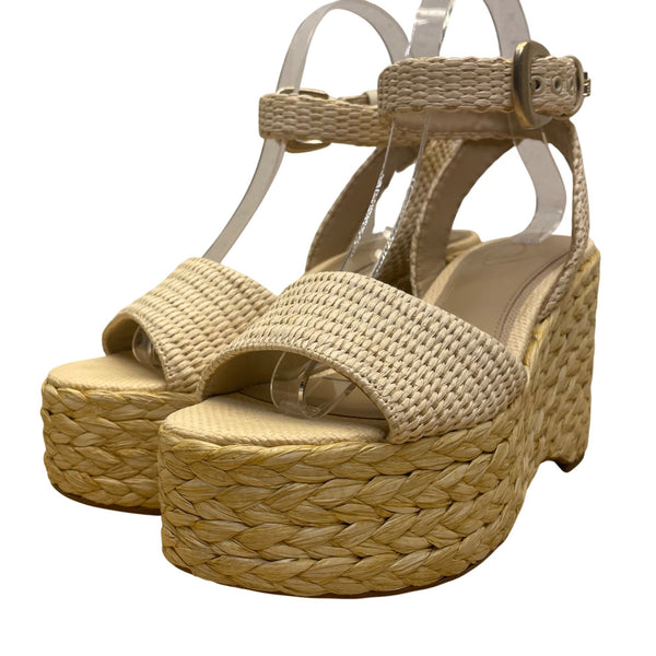 Sam Edelman Women’s Beige Woven With Ankle Strap Platform Wedge Sandals Sz 7.5M