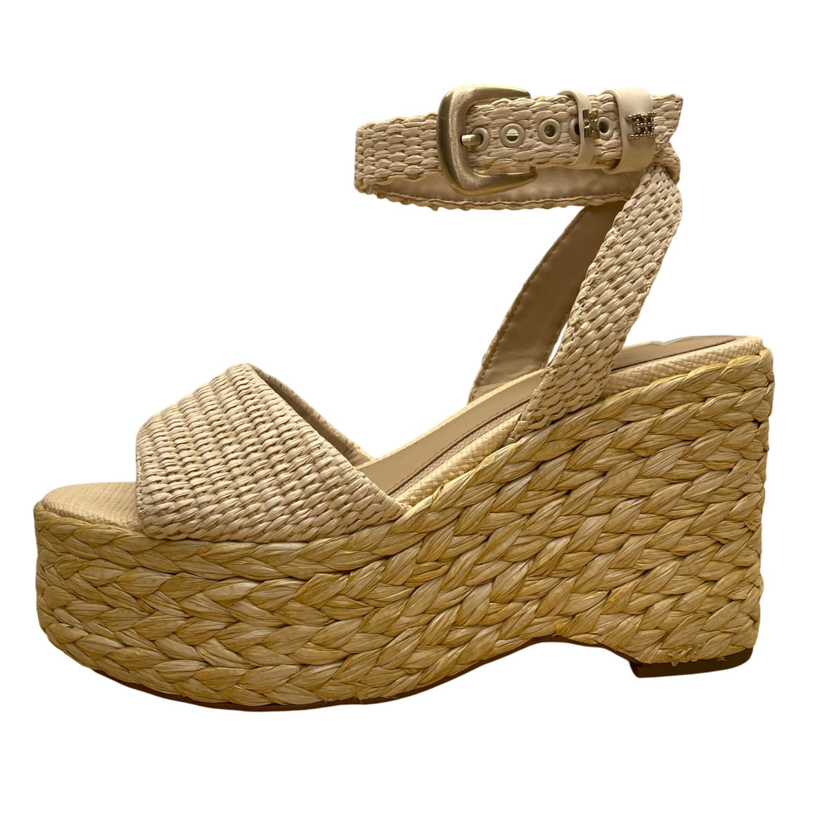 Sam Edelman Women’s Beige Woven With Ankle Strap Platform Wedge Sandals Sz 7.5M