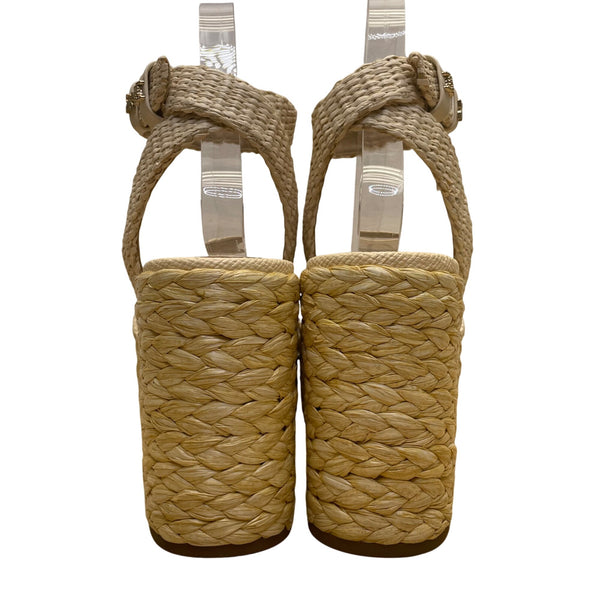 Sam Edelman Women’s Beige Woven With Ankle Strap Platform Wedge Sandals Sz 7.5M