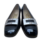 Salvatore Ferragamo Womens Black Patent Leather Silver Buckle Loafers Sz 5.5 B