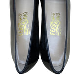 Salvatore Ferragamo Womens Black Patent Leather Silver Buckle Loafers Sz 5.5 B