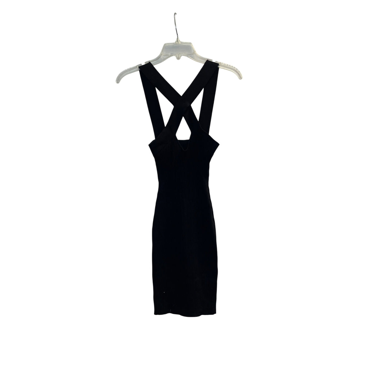 Jack & Jill Womens Black Ribbed Mini Sweater Dress Crossback Straps Stretch Small