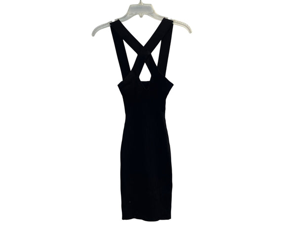 Jack & Jill Womens Black Ribbed Mini Sweater Dress Crossback Straps Stretch Small