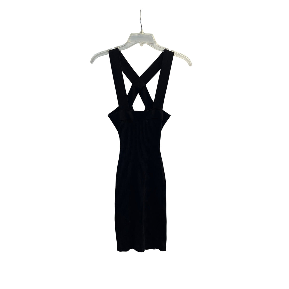 Jack & Jill Womens Black Ribbed Mini Sweater Dress Crossback Straps Stretch Small