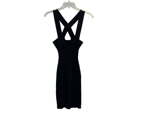 Jack & Jill Womens Black Ribbed Mini Sweater Dress Crossback Straps Stretch Small