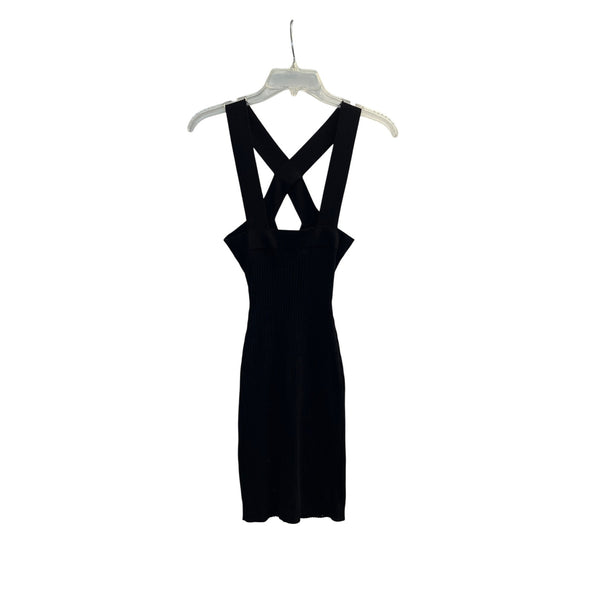 Jack & Jill Womens Black Ribbed Mini Sweater Dress Crossback Straps Stretch Small