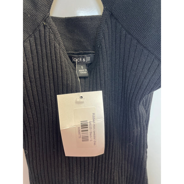 Jack & Jill Womens Black Ribbed Mini Sweater Dress Crossback Straps Stretch Small