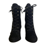Stuart Weitzman Black Suede Block Heel Lace-Up Ankle Boots Size 9B - New