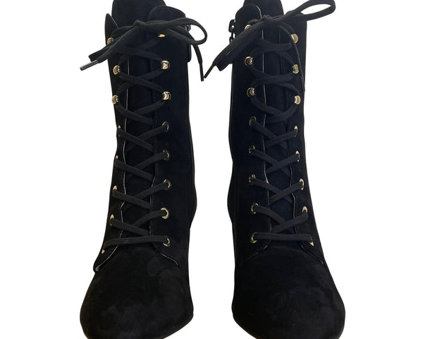 Stuart Weitzman Black Suede Block Heel Lace-Up Ankle Boots Size 9B - New
