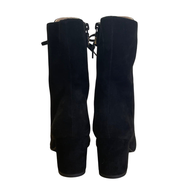 Stuart Weitzman Black Suede Block Heel Lace-Up Ankle Boots Size 9B - New