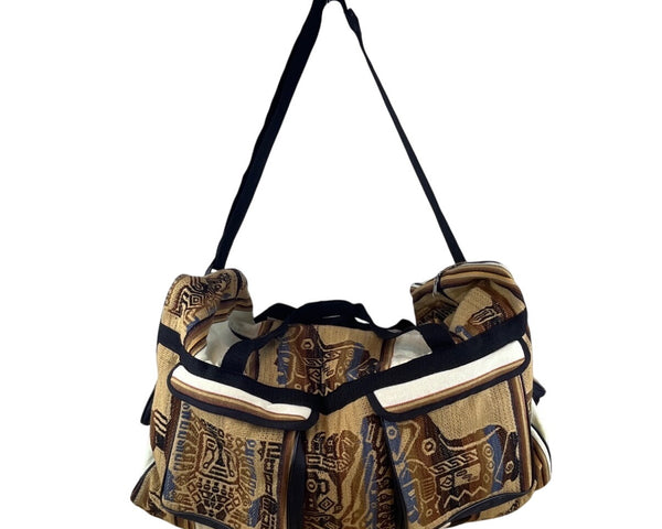 Handcrafted Peruvian Native Shoulder Strap & Multi Zip Pockets Duffel Bag Size L