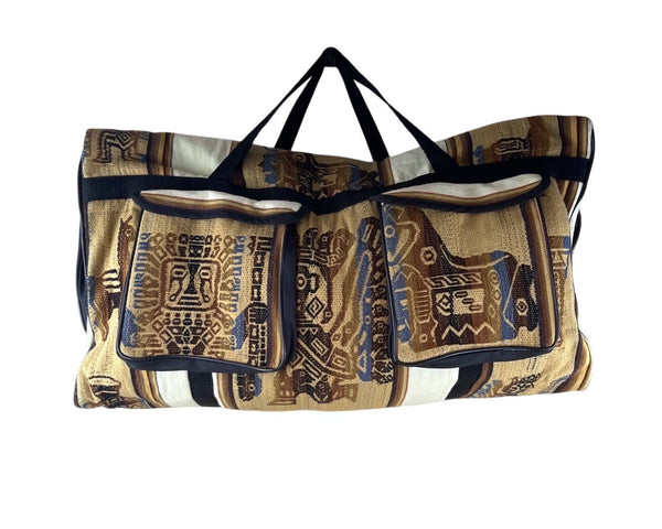 Handcrafted Peruvian Native Shoulder Strap & Multi Zip Pockets Duffel Bag Size L