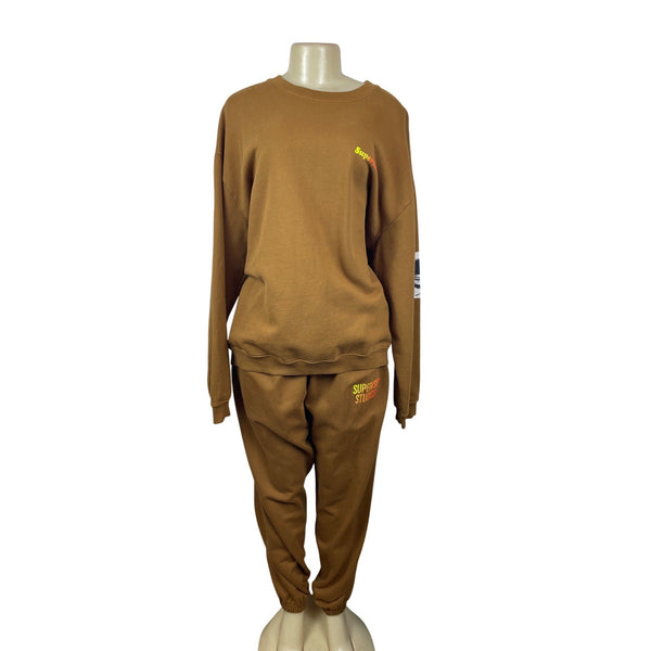 Supervsn Studios Brown Crewneck Sweatshirt & Jogger Set Loose Fit Size XXL