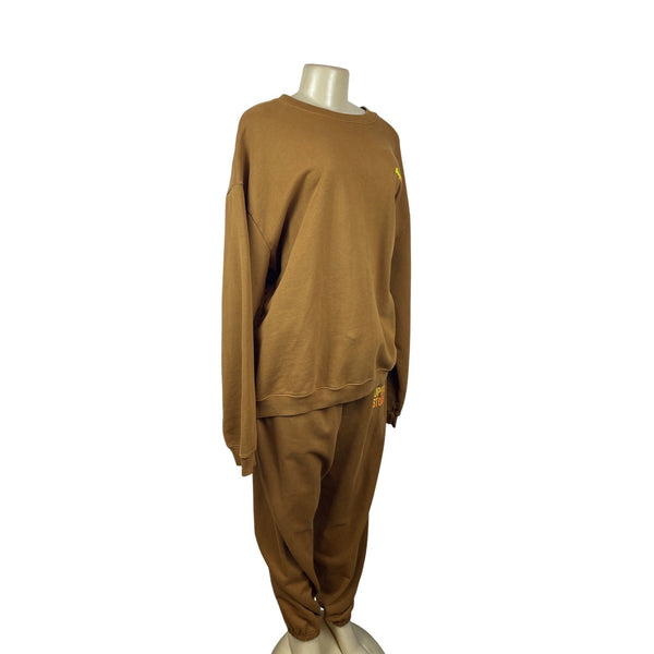 Supervsn Studios Brown Crewneck Sweatshirt & Jogger Set Loose Fit Size XXL