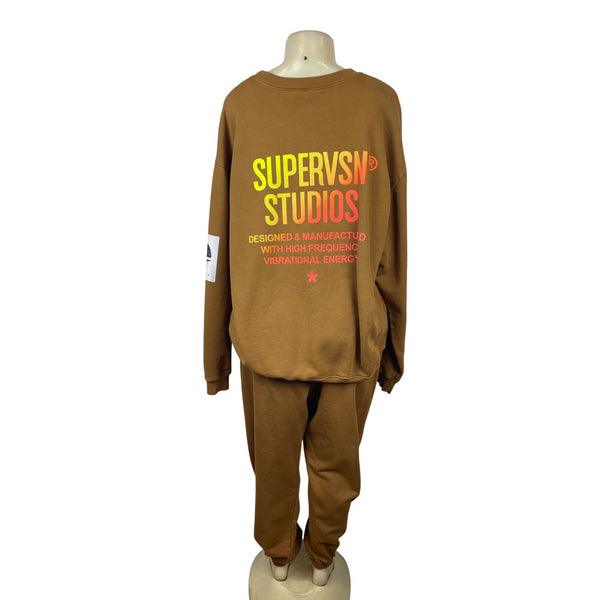 Supervsn Studios Brown Crewneck Sweatshirt & Jogger Set Loose Fit Size XXL