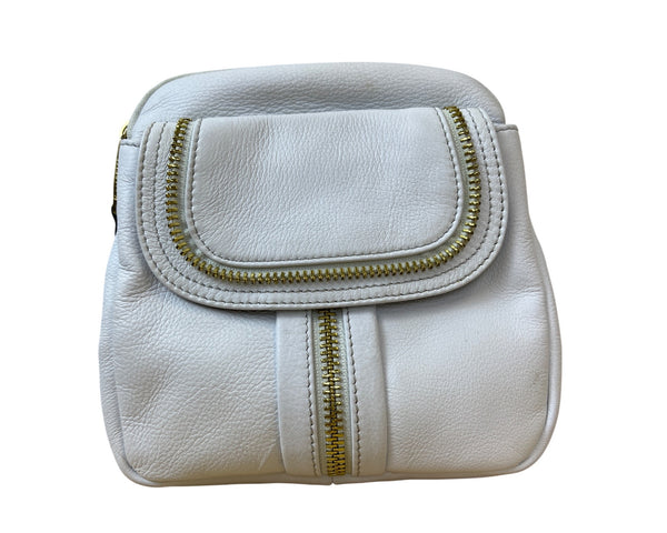 BCBGMaxAzria Womens White Genuine Leather Crossbody Bag With Leopard Print Lining