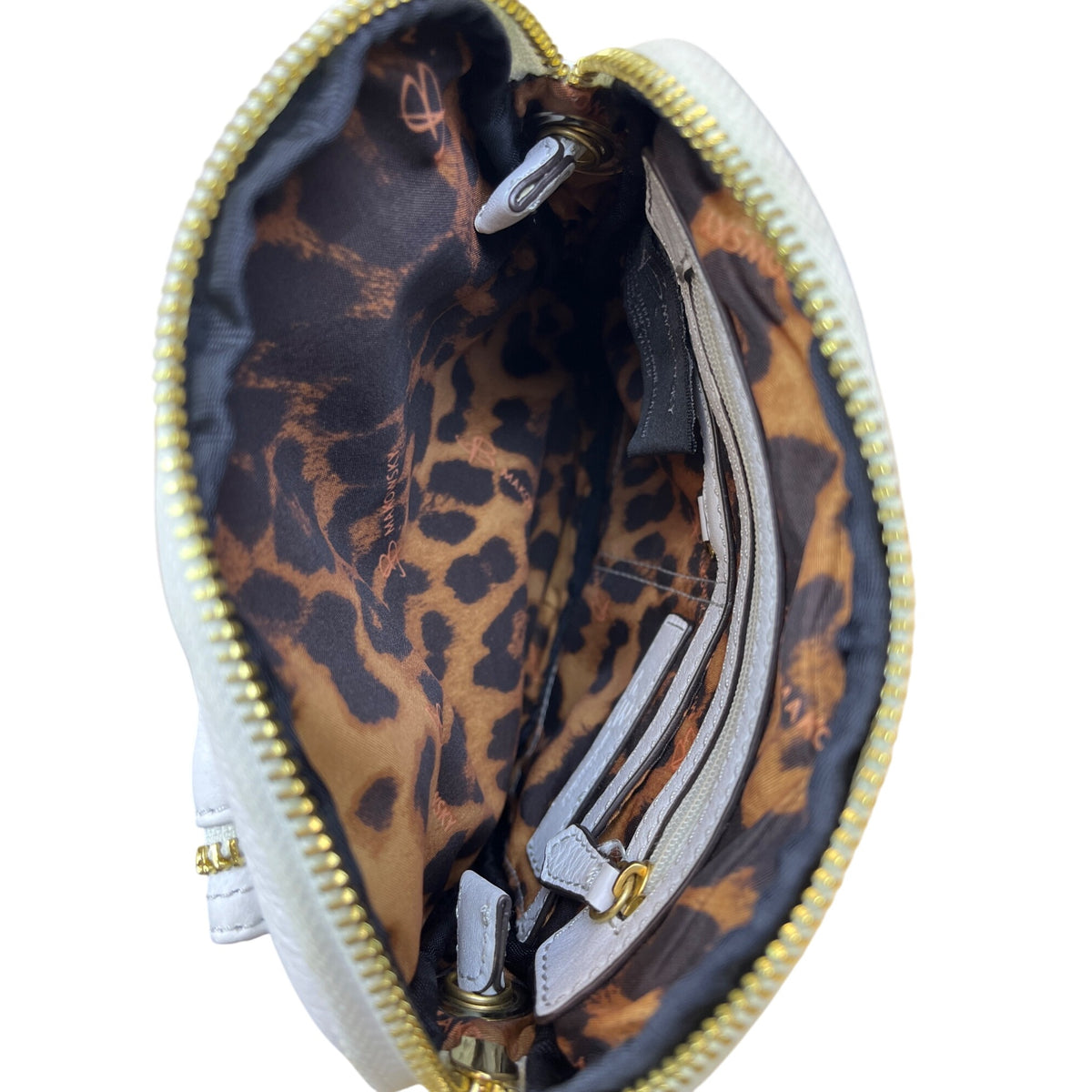 BCBGMaxAzria Womens White Genuine Leather Crossbody Bag With Leopard Print Lining