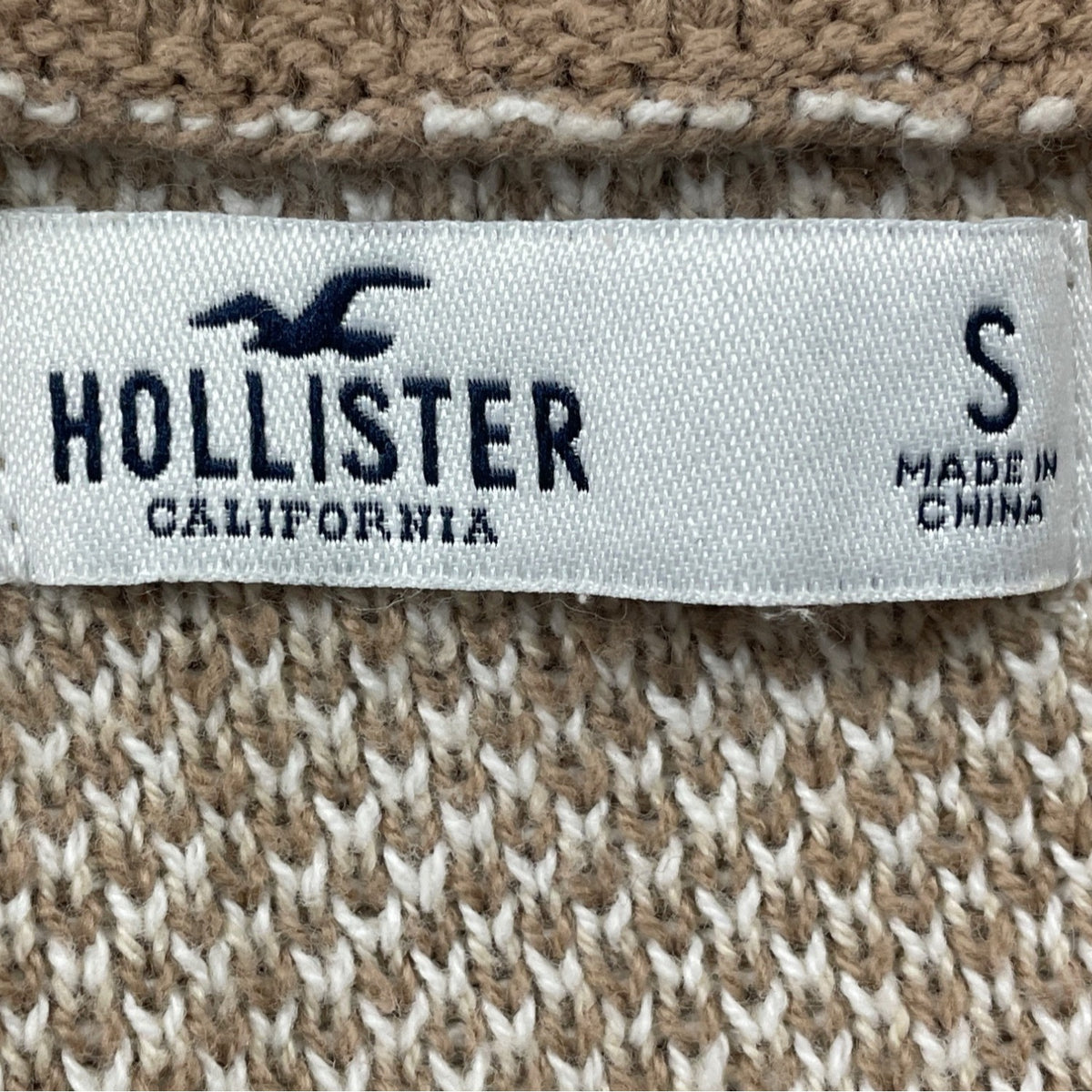 Hollister Womens Cropped Plaid Cardigan Beige & White Button-Down Knit Sweater S