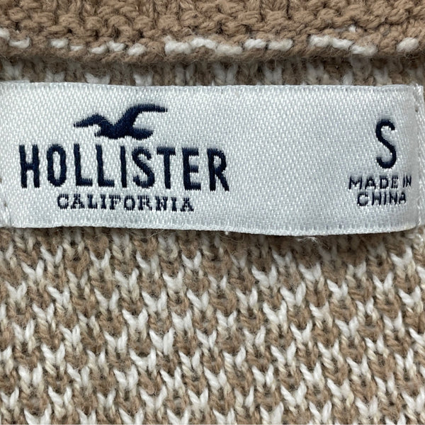 Hollister Womens Cropped Plaid Cardigan Beige & White Button-Down Knit Sweater S