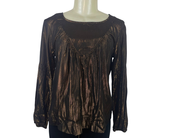 Amadi Womens Metallic Bronze Long Sleeve Blouse XS