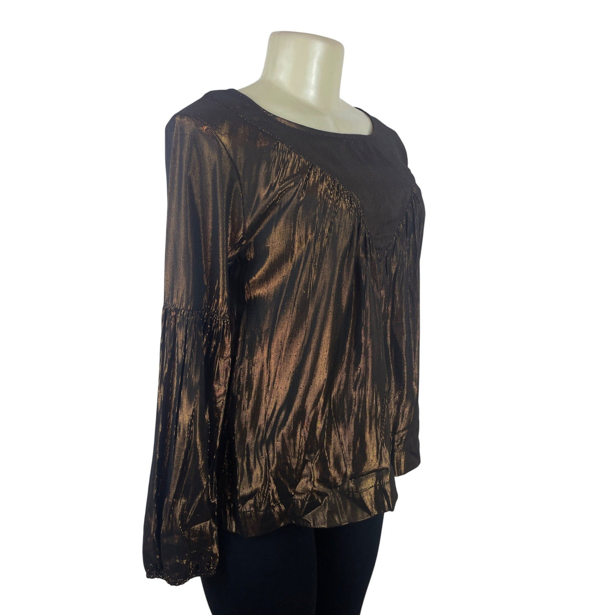 Amadi Womens Metallic Bronze Long Sleeve Blouse XS