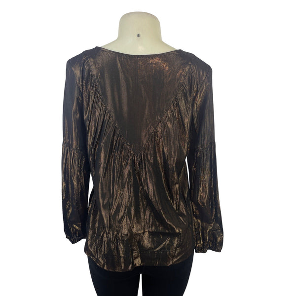 Amadi Womens Metallic Bronze Long Sleeve Blouse XS