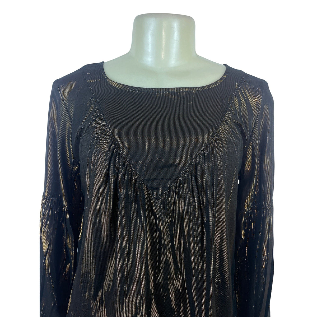Amadi Womens Metallic Bronze Long Sleeve Blouse XS