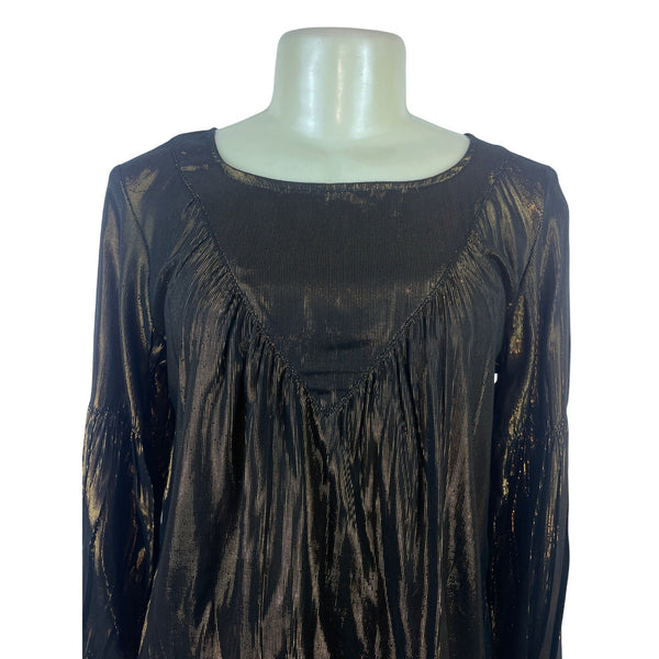 Amadi Womens Metallic Bronze Long Sleeve Blouse XS
