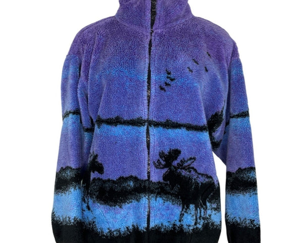 Purple Four Seasons Moose Print Fleece Jacket Size M
