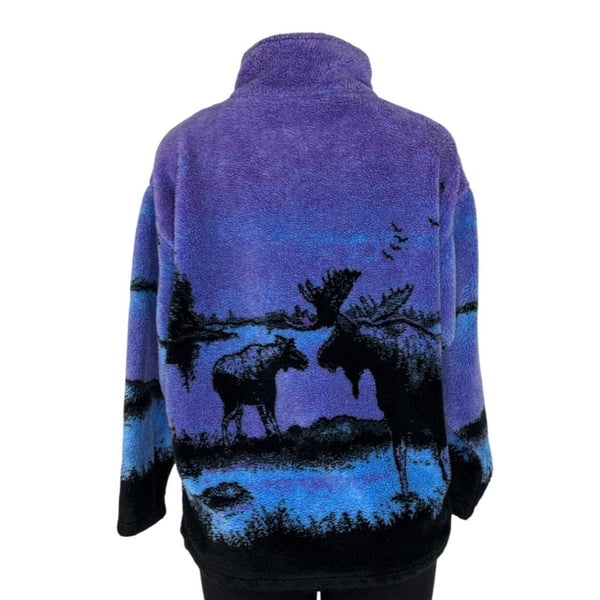 Purple Four Seasons Moose Print Fleece Jacket Size M