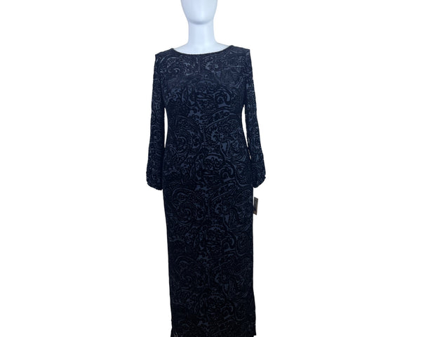 Sutton|Studio Women’s Long Black Velvet Paisley Pattern Evening Dress Sz 16W